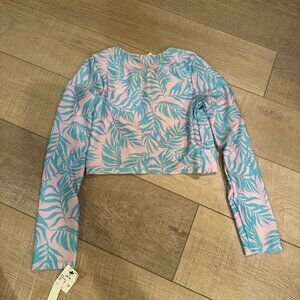 Art Class Tropical Print Long Sleeve Pink & Blue swim rash guard Top L (10/12)